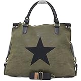1 Tasche mit Reißverschluss Vain Secrets Sternen Shopper Damen Handtasche mit Schulterriemen (Washed PU Grün)