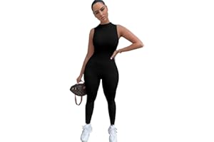 TOEECY Mono Mujer Verano Largo sin Mangas Cuello Alto Jumpsuit Deportivo Elegante Monos de Vestir Ajustado Peto una Pieza para Fiesta Playa Casual Diario