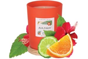 AVA & MAY Hawaii Candela profumata (180g) – Candela vegana in vasetto di Vetro al bergamotto, Ibisco e Arancia Dolce – Candele Fatte a Mano paradisiache