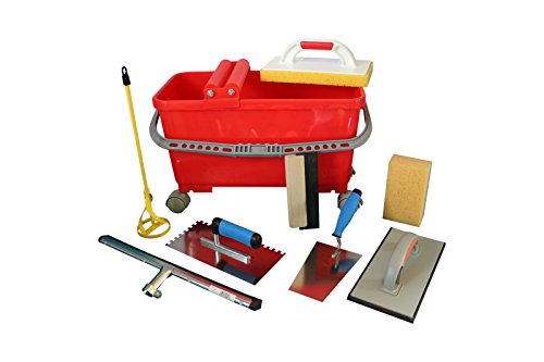 Fliesenwaschset Fliesenwascheimer 23 Liter + Werkzeuge Fliesen Gummiwischer Glättekelle mit Softgriff uvm.