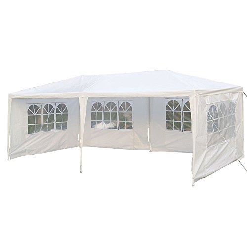 MCTECH 3 x 6 m blanco Jardín Carpa tienda de campaña tienda de cerveza Tienda de fiesta,4 x paredes laterales, 4 x ventanas, lona de PE impermeable