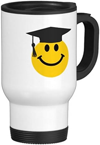 Travel Mug with Handle Unique Graduate Smiley Face Stainless Steel Travel Mugs for Men Coffee Cup for Mom Dad Friends Christmas Presents
