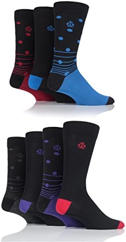 Mens 7 Pair Jeff Banks Brompton Spot and Plain Cotton Socks Black 6-11