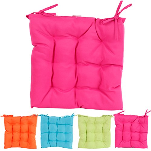 Sitzkissen 40x40 cm Stuhlkissen Auflage mit Bändern in Pink Indoor & Outdoor