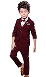 Material: 80% poliéster Fengchengjize Conjunto de 3 Piezas Traje Niño de Ceremonia con Chaleco Chaqueta para Fiesta Boda Feria Rojo 7-8 Años