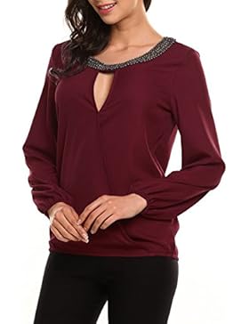 Zeagoo Damen Shirt Langarm Bluseshirt V-Ausschnitt mit Saum Schluppenbluse Oberteil Casual Tops Bluse Elegant...
