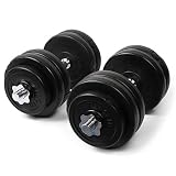 Par de pesas con 6 discos y un peso total de 15kg cada una | Diseño Klarfit con logo impreso | Barra cromada
