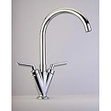 Funime® Kitchen Sink Mixer Taps Monobloc Swivel Spout Chrome Brass Dual Lever with Hoses