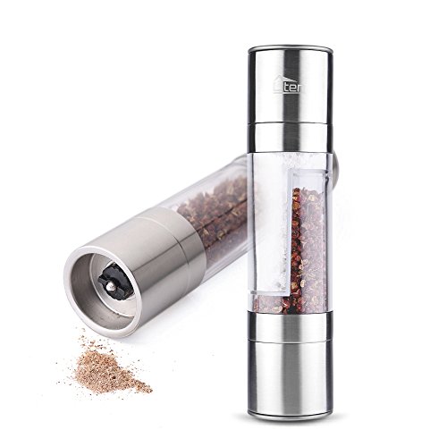 Uten neu 2 in 1 handliche Edelstahl Salzmühle und Pfeffermühle mit verstellbarem Keramikmahlwerk-BPA frei für getrocknete Kräuter...