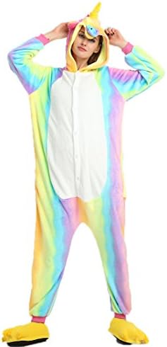 Kigurumi Rainbow Unicorn Onesie For Adult, Unicorn Pajama Costume Cosplay Partywear for Halloween S