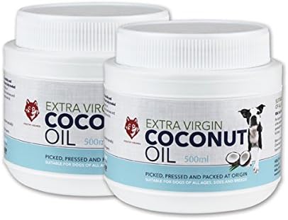 Healthy Hounds 100% Cold Pressed Extra Virgin Coconut Oil for Pets. Will Reduce Dog Odours and Maintain a Healthy Skin and Coat. 500ml x 2