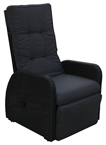 KMH®, Polyrattan Liegestuhl „Bob“ inklusive Auflage! (schwarzes Polyrattan – anthrazitfarbene Auflage) (#106058) - 2