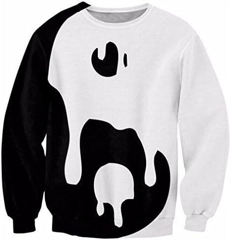 3D Sweatshirt Women Men Long Sleeve O-Neck Casual s Drippy Yin Yang 3D Print Black White Fitness Pullover as Picture S