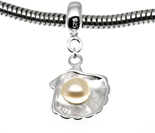 Moondrops Sea Shell with Genuine Pearl - 925 Sterling Silver Charm Bead/Pendant - European