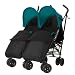 Obaby Apollo Black/Grey Twin Stroller and Black Footmuffs (Turquoise)