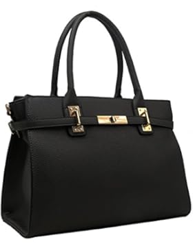 CRAZYCHIC - Damen Handtasche mit Gold Drehkreuz - Genarbte Ledertasche - Henkeltasche - Schultertasche - Elegant...