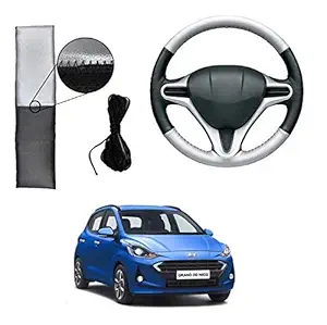 ATC Leatherite Steering Cover (Silver,Black) for Hyundai Grand i10 Nios Car