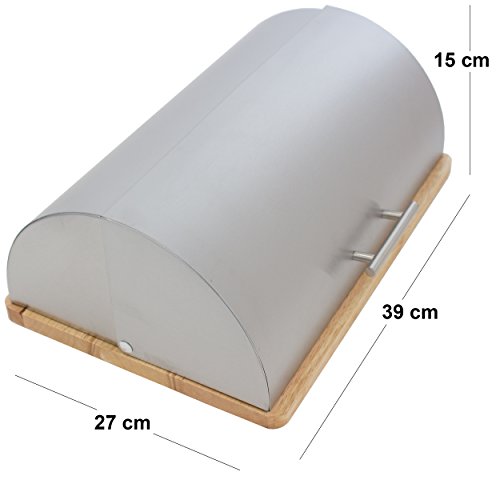 Oxid7® Brotkasten Bambus und Edelstahl Brotbehälter mit Klappdeckel Brotbox Brotkiste Edelstahl - 5