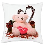 E-Tailor Heart Theme Text Print Soft Polyester Multicolor Throw Pillow with Filler for Valentine Gift, Size-16x16 Inches Set of 1 Pcs