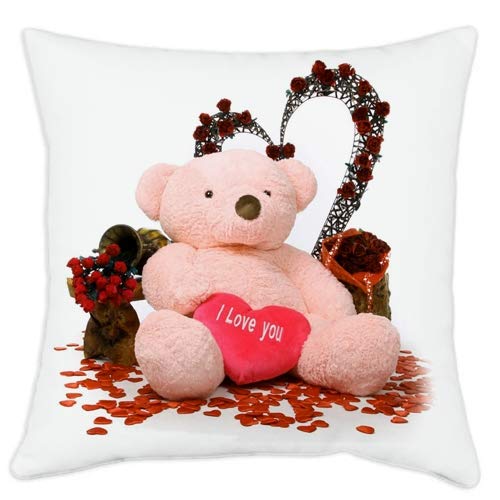 E-Tailor Heart Theme Text Print Soft Polyester Multicolor Throw Pillow with Filler for Valentine Gift, Size-16x16 Inches Set of 1 Pcs