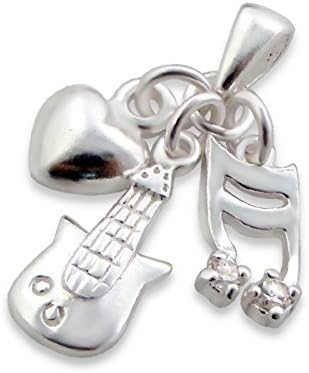 Si Si Select-925 Sterling Silver Necklace-Age "18" Guitar, Heart and Music Note Charm Pendants-Free Gift Box (18 IN)
