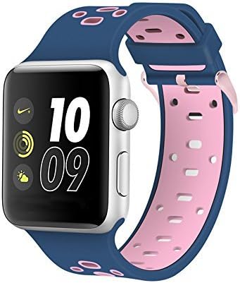 Apple Watch 38mm Bands, Coukou Silicone Sport Straps Replacement Wristband Bracelet for Apple Watch Series 2, Series 1 - Midnight Blue / Salmon Pink