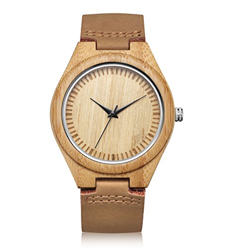 DWG Herrenuhr Holz Quarz Analog Bambus Braun Lederband Casual Unisex Wooden Armbanduhr 45mm DWG Herrenuhr Holz Quarz Analog Bambus Braun Lederband Casual Unisex Wooden Armbanduhr 45mm