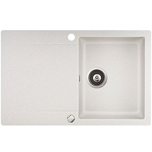 Spüle Granitspüle Küchenspüle Einbauspüle Auflage 780 x 495 mm eckig glatte Ablage Spülbecken + Drehexcenter + Siphon (Weiss (710))