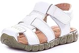  Saldgoiz Mädchen Jungen Sandalen Geschlossene Leder Kindersandale Kinder Sommer Outdoor Offene Sandale Schuhe Klettverschluss Weiß 24 EU/24CN