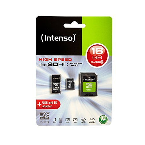 Intenso Class 10 micro SDHC 16GB Speicherkarte inkl. SD und USB Adapter schwarz