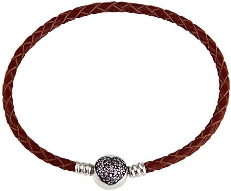 Mijn bedels Woven leather charm bracelet with zirconia heart clip - 40 cm