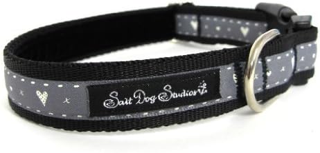 Salt Dog Studios Black Hearts and Kisses Dog Collar - Small 10-15" 1" Width