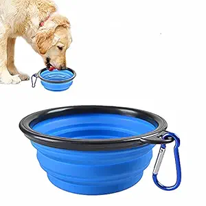 FDSHIP Collapsible Silicone Dog Bowl, Foldable Expandable Cup Dish for Pet Cat Food Water Feeding, Portable Travel Bowl with a Free Hook (Large)