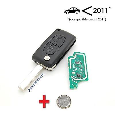 Clé avec électronique à programmer Citroen C2 C3 C4 C5 2 bouton avec rainure