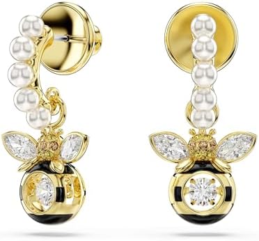 Swarovski Orecchini pendenti Idyllia, Crystal Pearl, Taglio misto, Ape, Multicolore, Placcato color oro