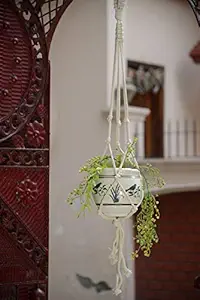 Sahaj- Macrame Plant Holder/Planter-Cotton Cord- Handmade Washable Durable Plant Hanger-Flower Hanging Indoor Outdoor-Boho Garden Decor Home D