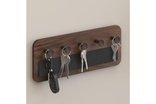 BLUEWUD Stuart Engineered Wood Wall Mounted Decor Key Holder Hanger with 5 Knobs for Bedroom Study Living Room Home Furniture (Brown Maple)