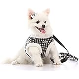 ZackX Hunde-Geschirr mit Leine, kein Ziehen, weiches Fleece-Innenfutter, warm, verstellbares Hundegeschirr mit Klettverschluss, schnell lösbar, rot + schwarz kariert