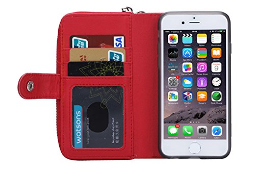 LOOKAY 2 in 1 Kunstleder Schutzhülle für iphone 6S iphone 6 Multifunktions-Tasche Wallet Kartenfächer Rückschale iphone 6s/6 Hülle Etui Case Cover in Rot - 4