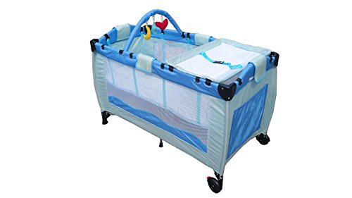Portable Baby Fetal Travel Cot Bed Children Playpen With Entryway & Toys & Mat (Blue)