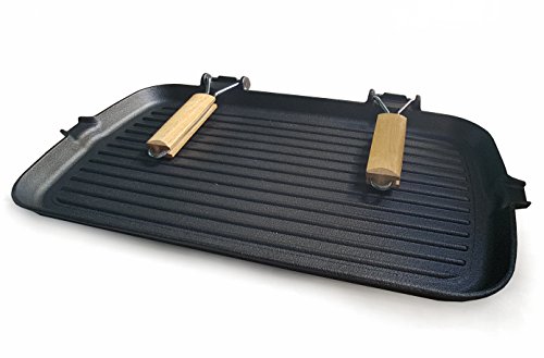 osoltus Grillplatte Gusseisen mit 2 Griffen Steakgrillpfanne Pfanne 50 x 27cm - 2