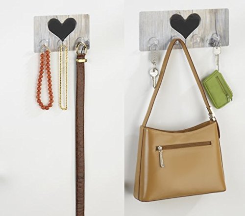 WENKO Static-Loc 2er Set Hakenleiste Herz – 4 & 3 Haken, Befestigen ohne bohren, Kunststoff, Mehrfarbig - 2