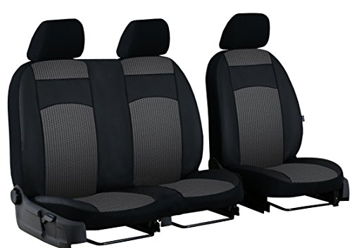 EJP Fundas de Asiento Vito 447 a Partir de 2014, Individualmente, Asiento del Conductor y Asiento del copiloto de 2 plazas. Diseño Royal Gris y Negro 2EX (Tela con Piel sintética).