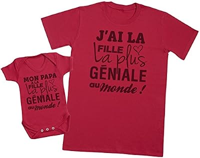 Zarlivia Clothing Mon Papa a la fille la plus géniale au monde! - Ensemble Père Bébé Cadeau - Hommes T-shirt & Body bébé - Rouge - L & 0-3 mois
