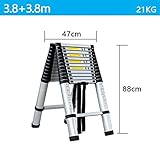 Sicher in der anwendung:Keine eingeklemmten finger mehr!Die hochwertige konstruktion der teleskopleiter sorgt dafür, dass sich jeder abschnitt sicher ausdehnt und zurückzieht.Intelligente verriegelungsstifte halten die abschnitte an ort und stelle und verhindern,Und die leiter wird sich sanft und langsam zurückziehen.