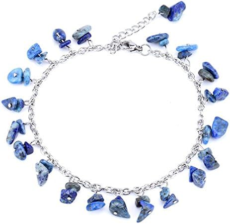 Natural African Lapis Lazuli Bracelet Anklet Lady Beach Anklet Blue Classic Ornament,21cm+3cmAnklet-OneSize