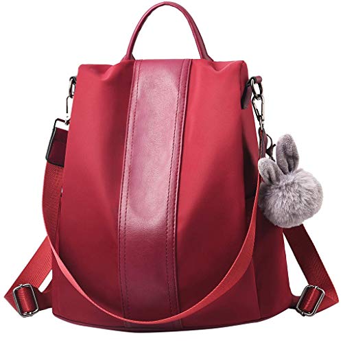Preisvergleich Produktbild Longzjhd Damen Rucksack Handtasche Umhängetasche Backpack Schultertasche Anti Diebstahl Tasche Wasserdichte Schulrucksack Rucksack Wasserdichte Nylon Schultaschen Tagesrucksack (Rot, One size)