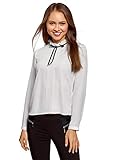 Anlass: Casual oodji Ultra Damen Bluse mit Dekorativer Schleife und Rüschen am Kragen, Weiß, DE 42 / EU 44 / XL