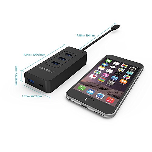 [Ultra dünn und leicht]dodocool USB C Super Speed 4 Port USB 3.0 Hub mit Power Delivery PD USB Typ C Eingang Ladeanschluss für Apple neue MacBook/MacBook Pro - 3