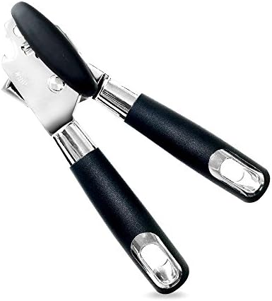 Manual Can Opener 3-in-1 Bottle Lever Tin Opener - Heavy Duty Stainless Steel Blades, Easy Turn Knob, Ergonomic Anti-slip Handles